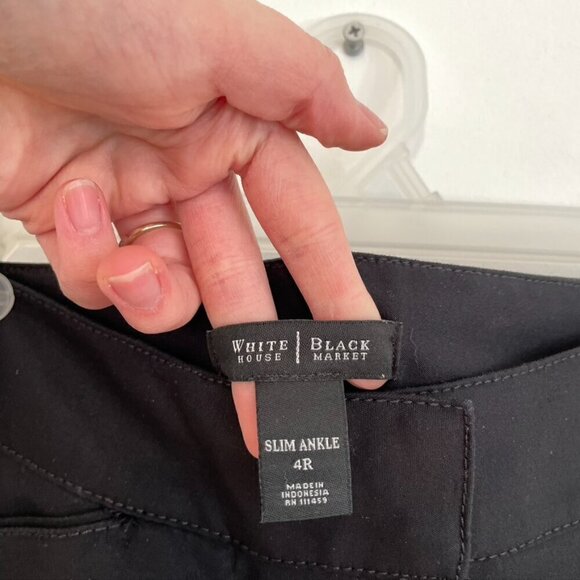 WHITE HOUSE BLACK MARKET WHBM Slim Ankle Pants Solid Black Cropped Dress Pants 4 - Picture 5 of 15